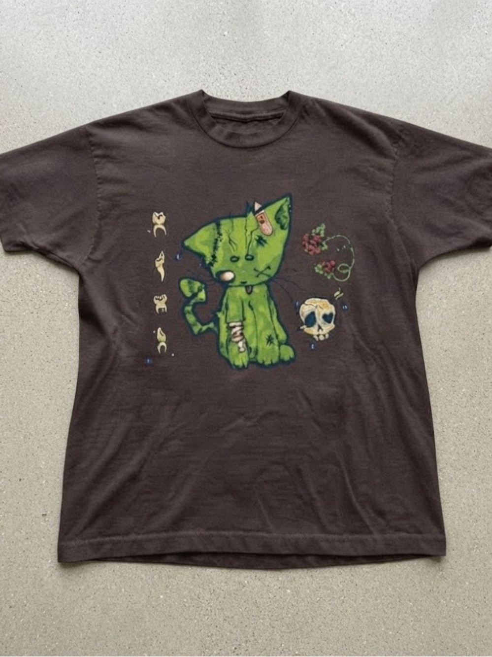 Gildan Brown Short-Sleeve Tee with Green Zombie Cat Graphic